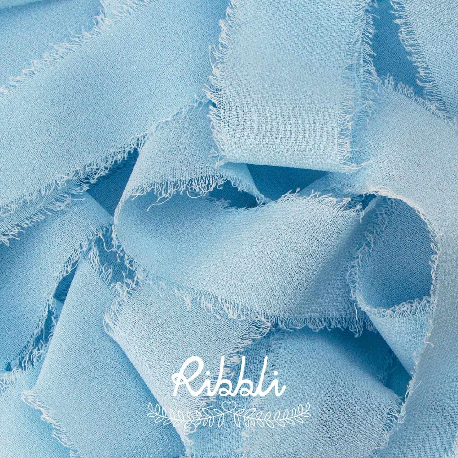 Ribbli Creamy Sage Ribbon 1 Inch x 3 Rolls Total 24 Yards Light Green Handmade Fringe Chiffon Silk Ribbon for Wrapping Wedding Invitations Bridal Bouquets DIY Crafts Home Decor(Baby Blue)