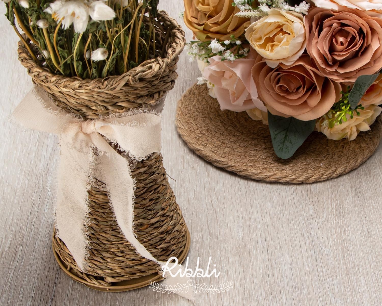 Ribbli Creamy Sage Ribbon 1 Inch x 3 Rolls Total 24 Yards Light Green Handmade Fringe Chiffon Silk Ribbon for Wrapping Wedding Invitations Bridal Bouquets DIY Crafts Home Decor(Nude)