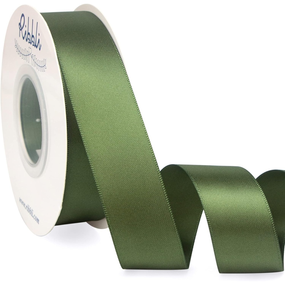 Ribbli Double Faced Rose Gold Satin Ribbon,3/8 x Continuous 25 Yards,Use for Bows Bouquet,Gift Wrapping,Floral Arrangement(Green Moss)