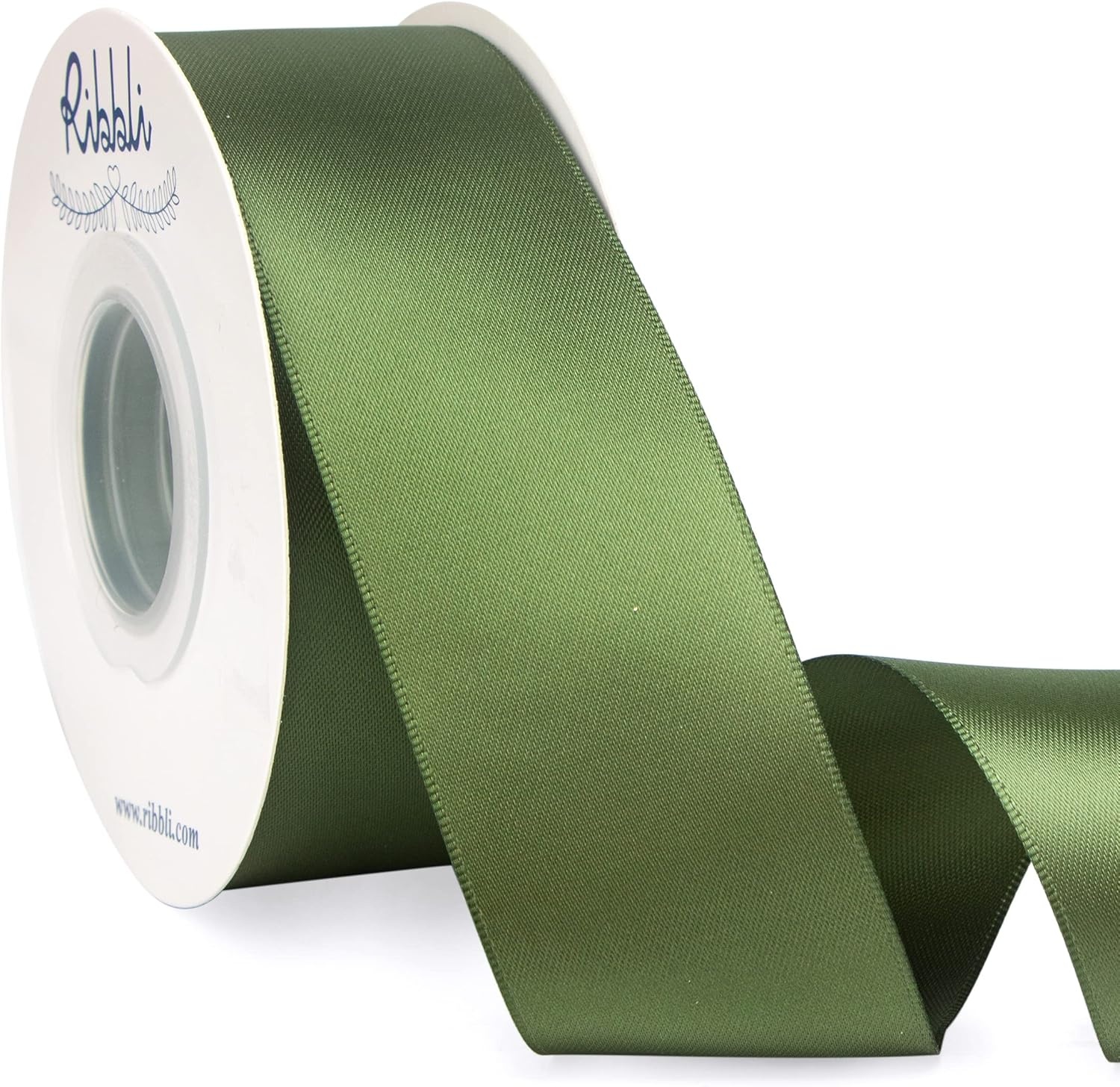 Ribbli Double Faced Rose Gold Satin Ribbon,3/8 x Continuous 25 Yards,Use for Bows Bouquet,Gift Wrapping,Floral Arrangement(Green Moss)