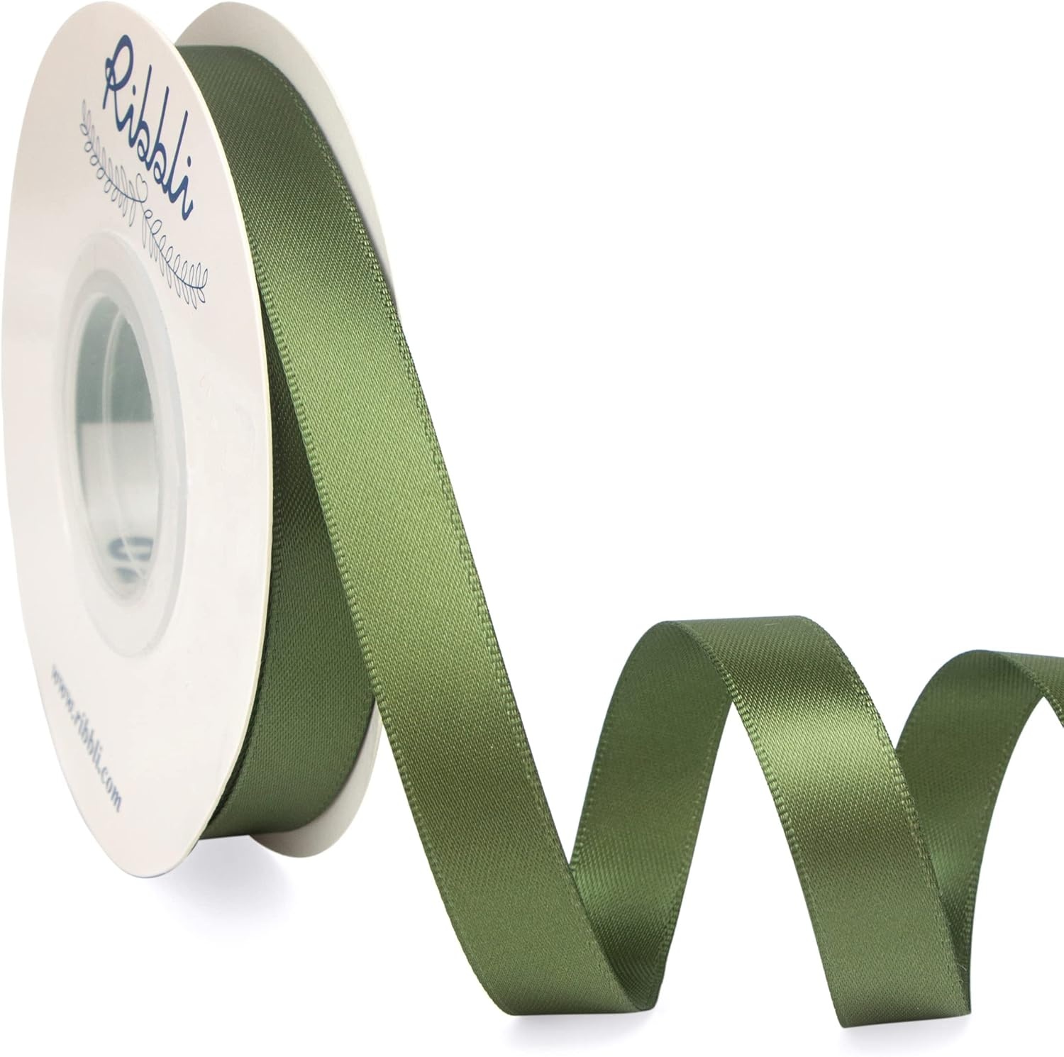 Ribbli Double Faced Rose Gold Satin Ribbon,3/8 x Continuous 25 Yards,Use for Bows Bouquet,Gift Wrapping,Floral Arrangement(Green Moss)