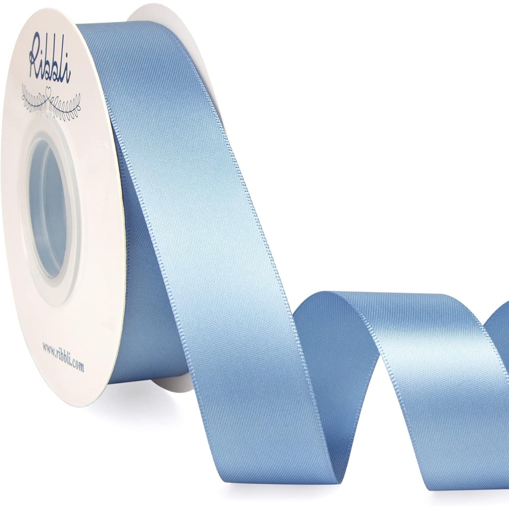 Ribbli Double Faced Rose Gold Satin Ribbon,3/8 x Continuous 25 Yards,Use for Bows Bouquet,Gift Wrapping,Floral Arrangement(Blue Dusty)
