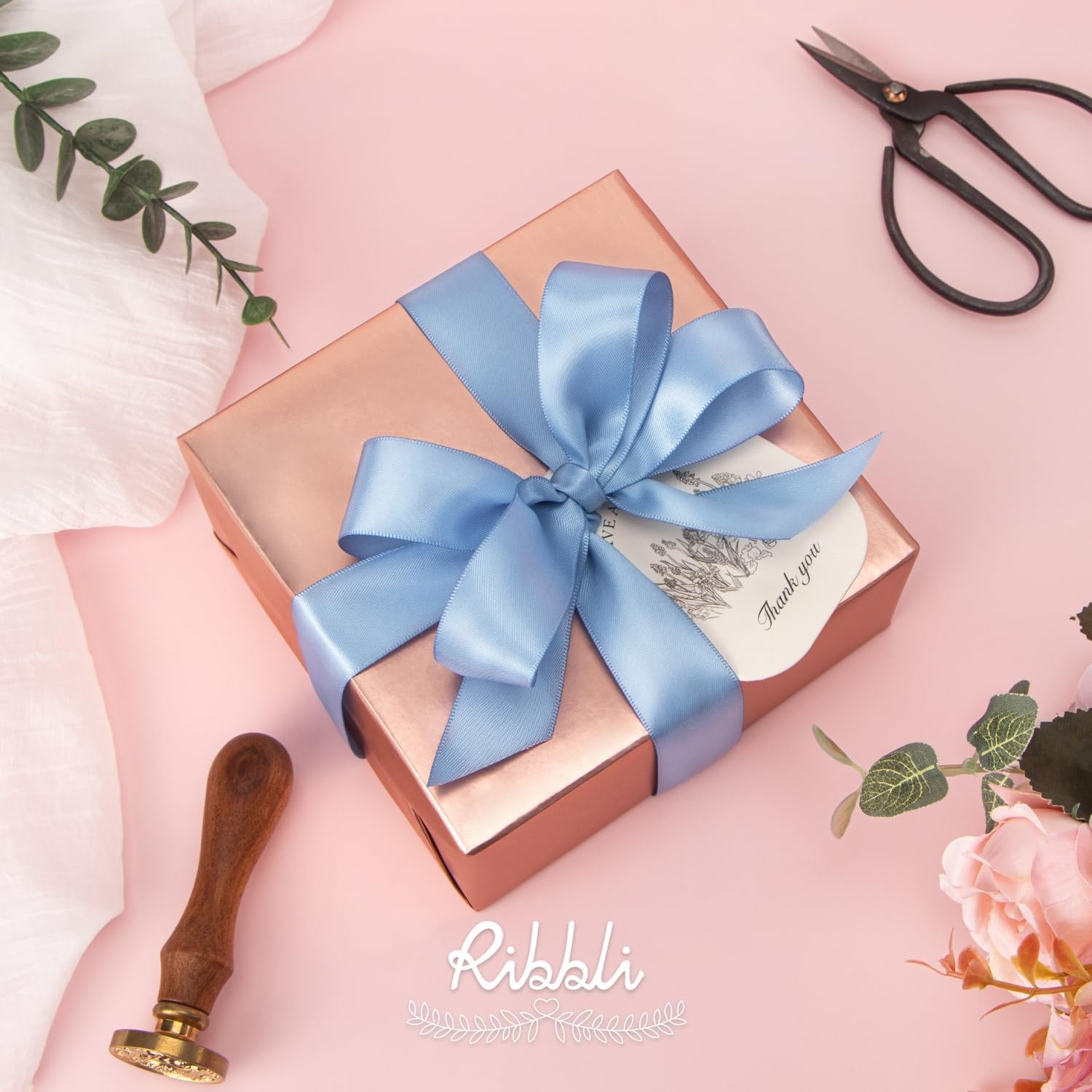 Ribbli Double Faced Rose Gold Satin Ribbon,3/8 x Continuous 25 Yards,Use for Bows Bouquet,Gift Wrapping,Floral Arrangement(Blue Dusty)