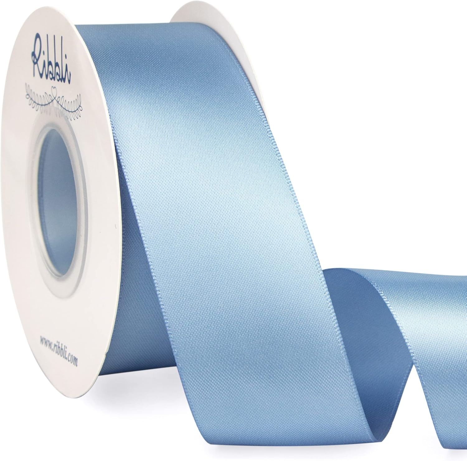 Ribbli Double Faced Rose Gold Satin Ribbon,3/8 x Continuous 25 Yards,Use for Bows Bouquet,Gift Wrapping,Floral Arrangement(Blue Dusty)