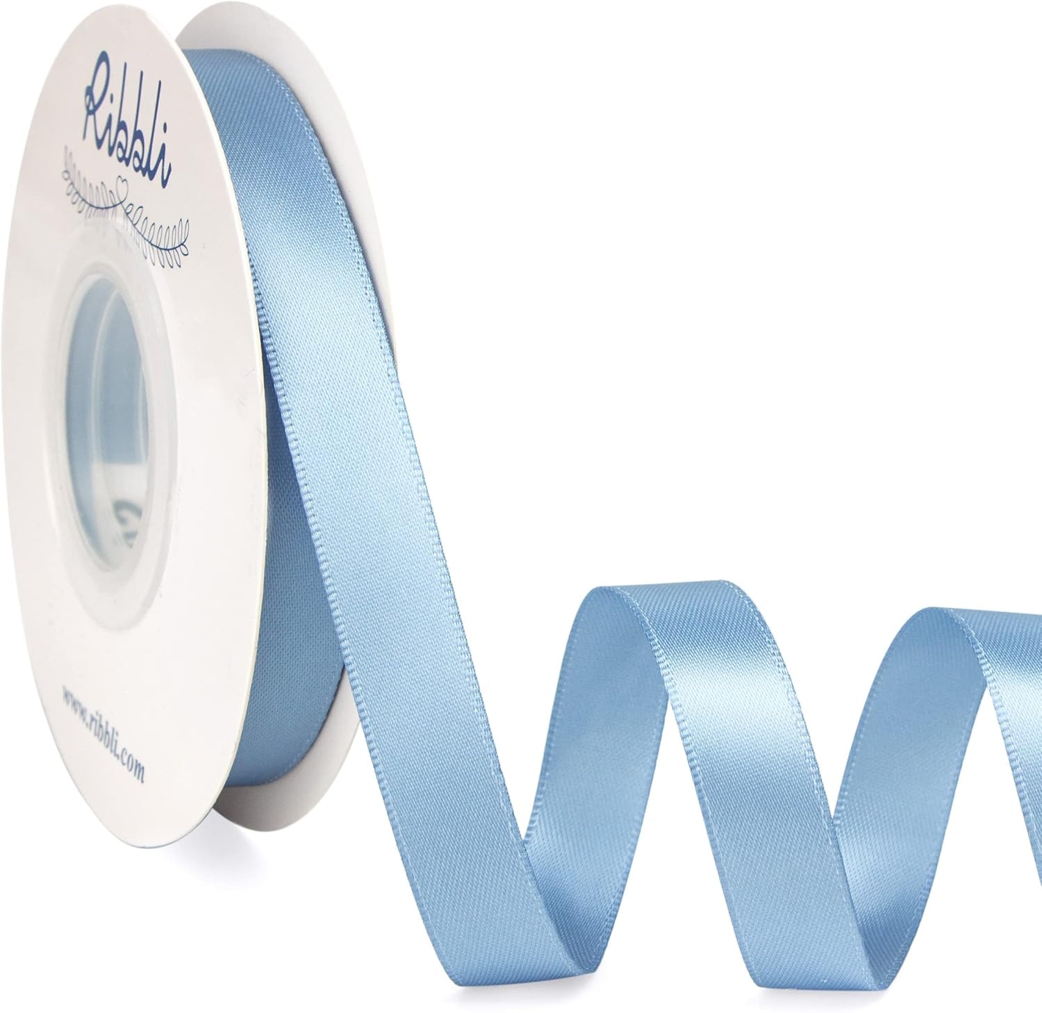 Ribbli Double Faced Rose Gold Satin Ribbon,3/8 x Continuous 25 Yards,Use for Bows Bouquet,Gift Wrapping,Floral Arrangement(Blue Dusty)