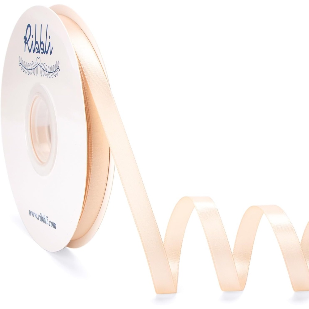 Ribbli Champagne Gold Satin Ribbon Double Faced Satin 3/8 Inch x Continuous 50 Yards-Champagne Ribbon for Gift Wrapping Crafts Wedding Decoration Bows Bouquet Floral Arrangement(Champagne Light)
