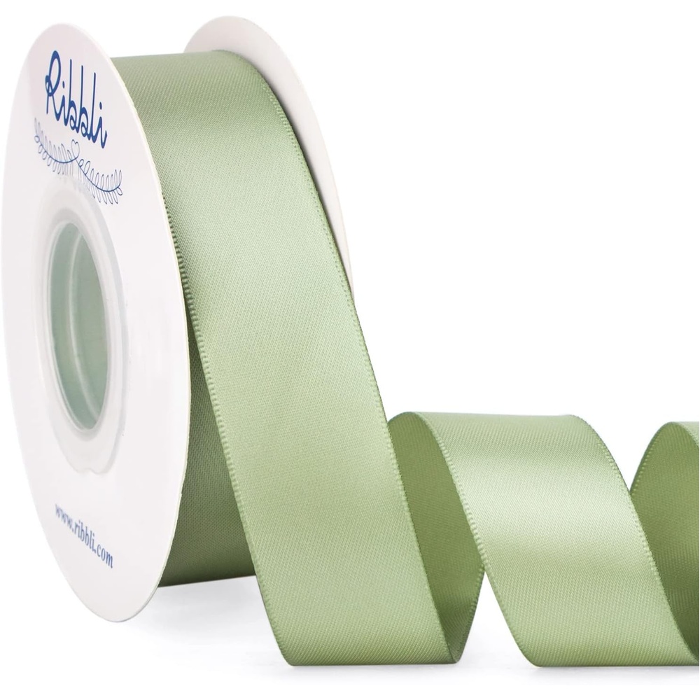 Ribbli Double Faced Rose Gold Satin Ribbon,3/8 x Continuous 25 Yards,Use for Bows Bouquet,Gift Wrapping,Floral Arrangement(Green Dusty Sage)