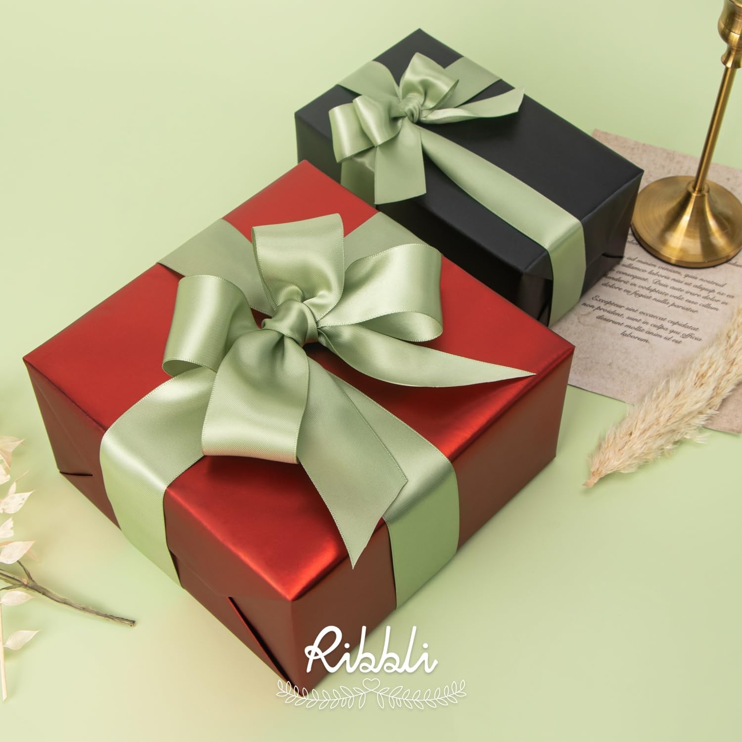 Ribbli Double Faced Rose Gold Satin Ribbon,3/8 x Continuous 25 Yards,Use for Bows Bouquet,Gift Wrapping,Floral Arrangement(Green Dusty Sage)