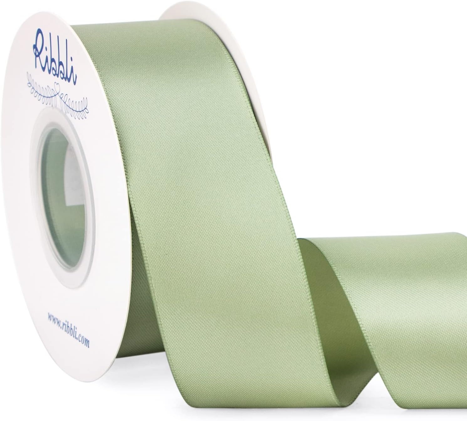 Ribbli Double Faced Rose Gold Satin Ribbon,3/8 x Continuous 25 Yards,Use for Bows Bouquet,Gift Wrapping,Floral Arrangement(Green Dusty Sage)