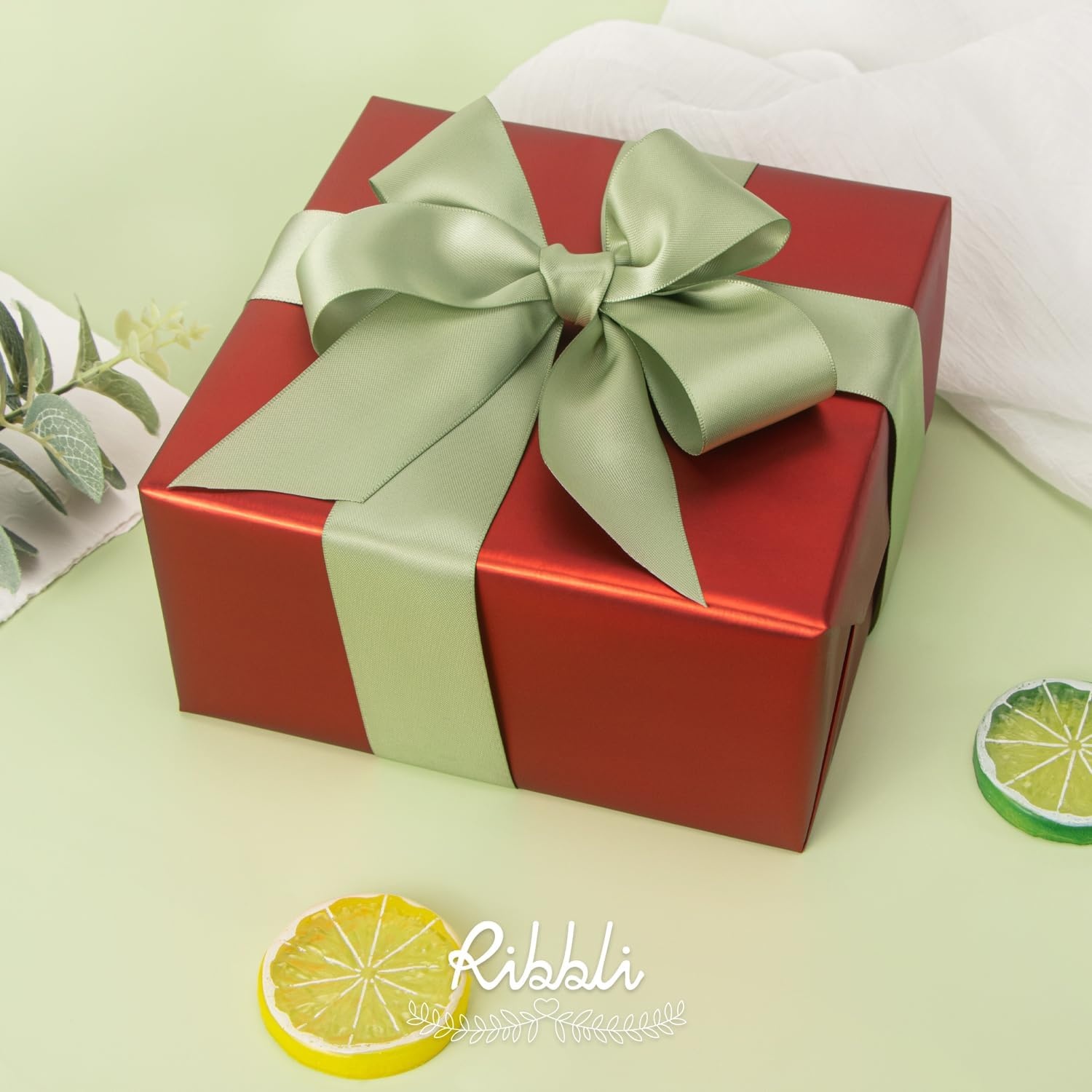 Ribbli Double Faced Rose Gold Satin Ribbon,3/8 x Continuous 25 Yards,Use for Bows Bouquet,Gift Wrapping,Floral Arrangement(Green Dusty Sage)