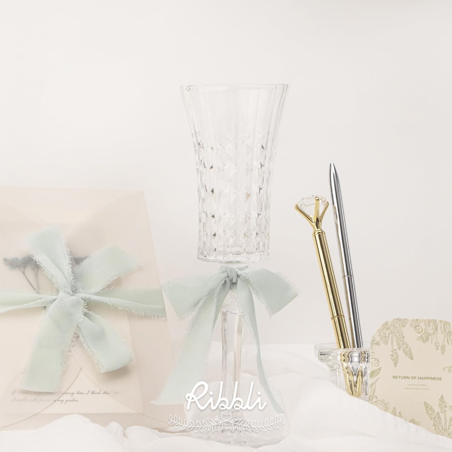 Ribbli Creamy Sage Ribbon 1 Inch x 3 Rolls Total 24 Yards Light Green Handmade Fringe Chiffon Silk Ribbon for Wrapping Wedding Invitations Bridal Bouquets DIY Crafts Home Decor(Creamy Sage)