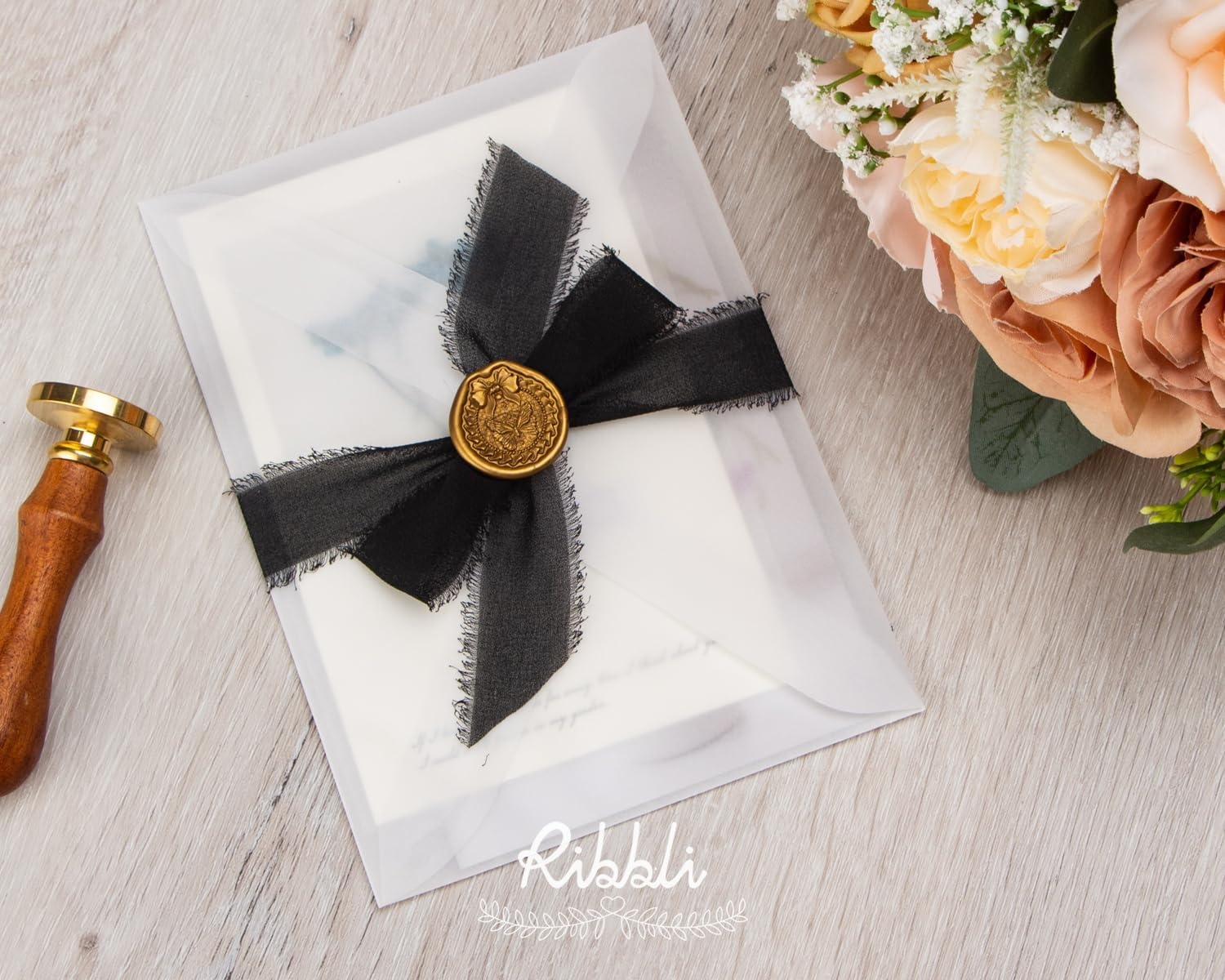 Ribbli Creamy Sage Ribbon 1 Inch x 3 Rolls Total 24 Yards Light Green Handmade Fringe Chiffon Silk Ribbon for Wrapping Wedding Invitations Bridal Bouquets DIY Crafts Home Decor(Black)