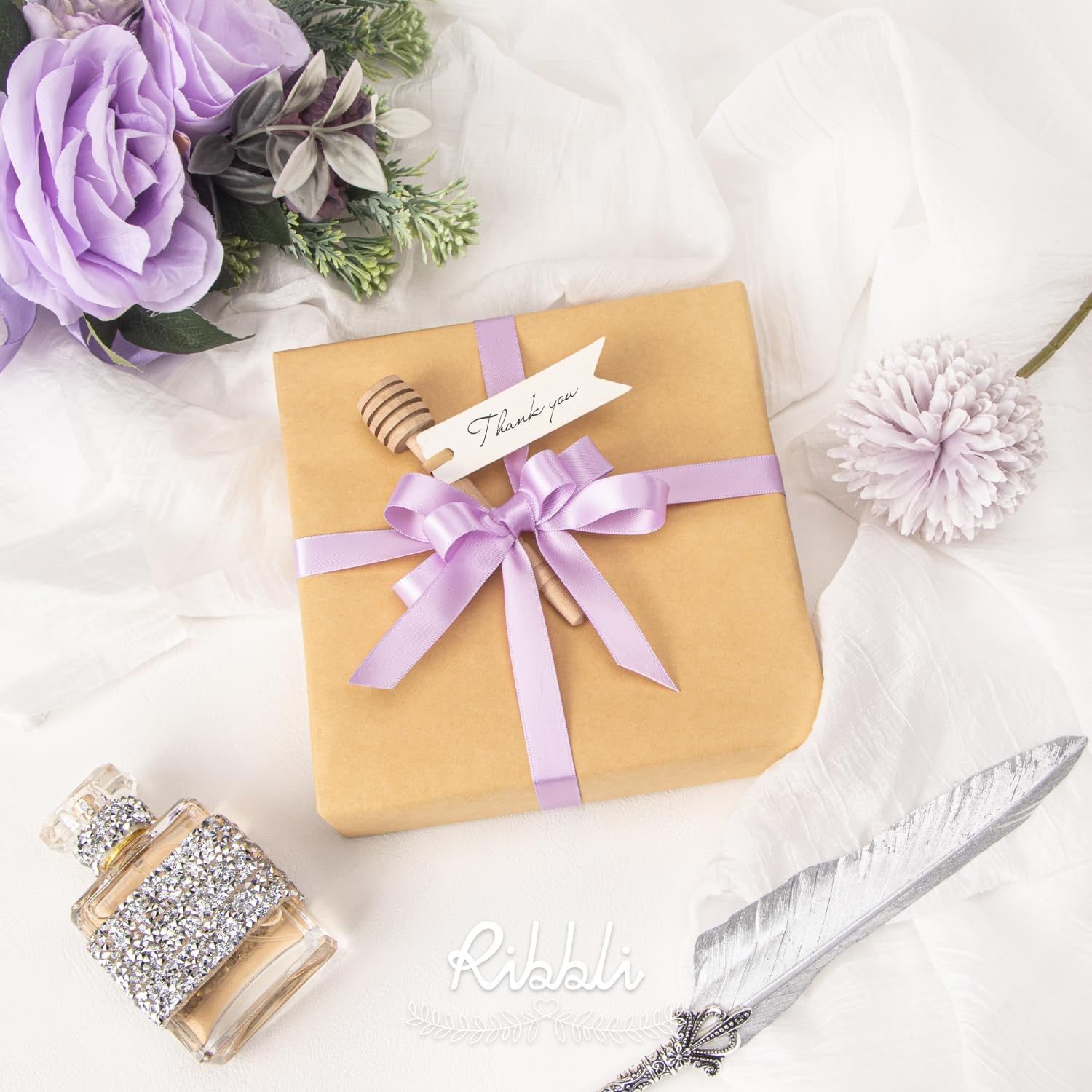 Ribbli Dusty Sage Satin Ribbon Double Faced Satin 1/2 inch x Continuous 50 Yards-Spring Moss Ribbon for Gift Wrapping Crafts Wedding Decoration Bows Bouquet Floral Arrangement(Orchid Light)