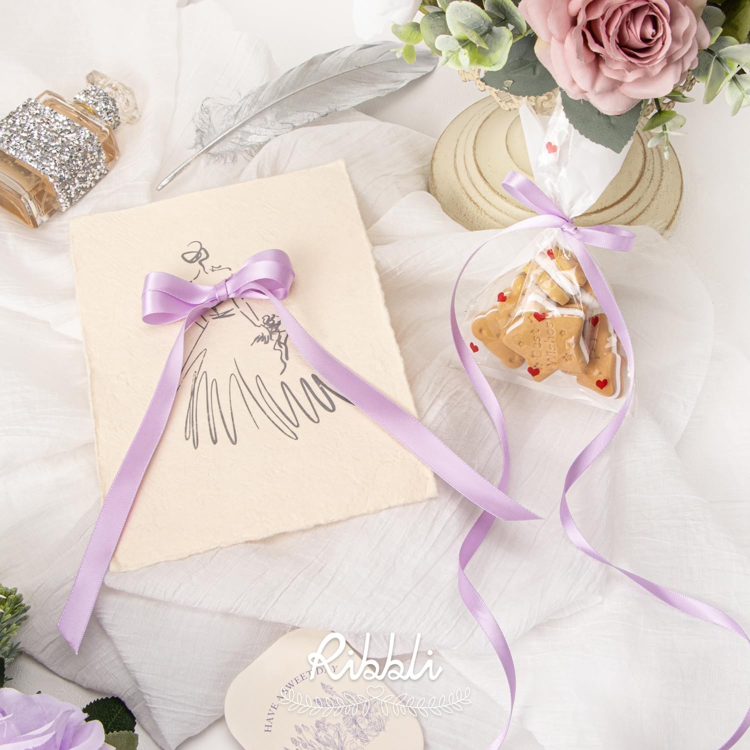 Ribbli Dusty Sage Satin Ribbon Double Faced Satin 1/2 inch x Continuous 50 Yards-Spring Moss Ribbon for Gift Wrapping Crafts Wedding Decoration Bows Bouquet Floral Arrangement(Orchid Light)