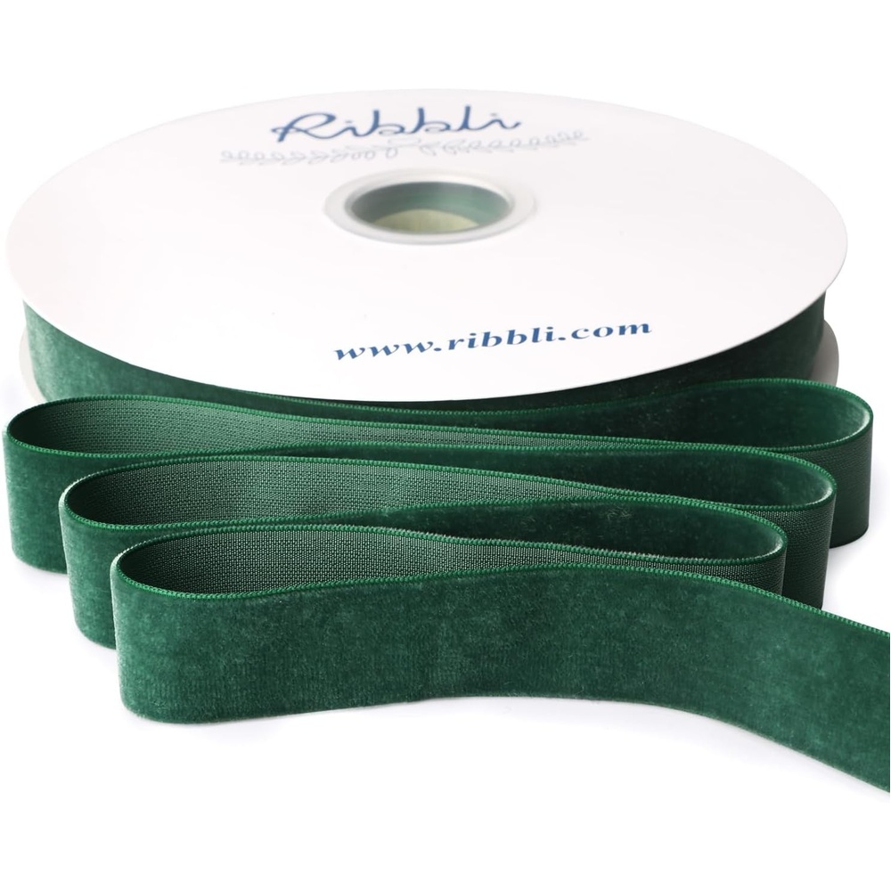 Ribbli Sage Green Velvet Ribbon 1/8 Inches Continuous 25 Yard Spool Sage Green Christmas Ribbon for Gift Wrapping Crafts Home Decor(Forest Green)