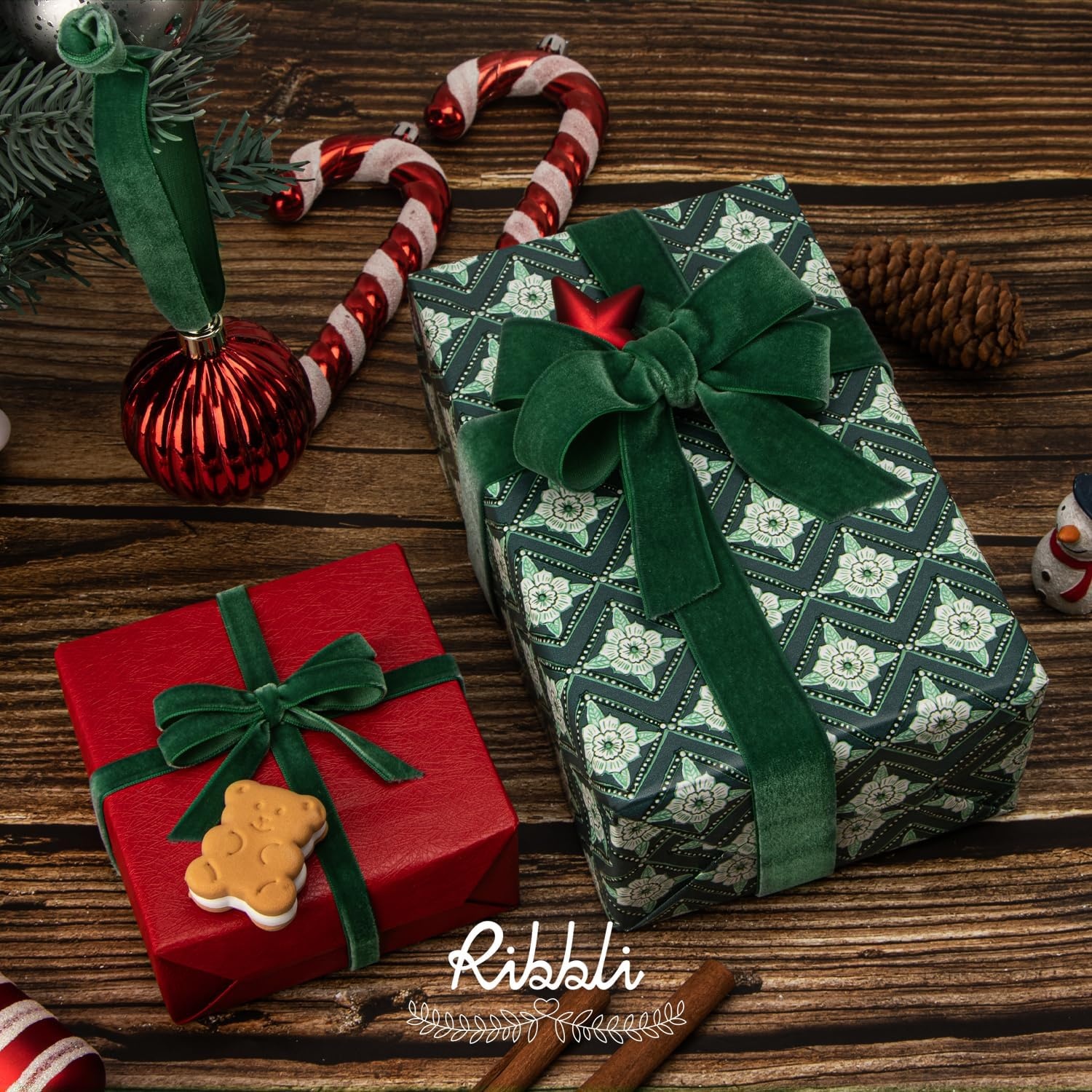 Ribbli Sage Green Velvet Ribbon 1/8 Inches Continuous 25 Yard Spool Sage Green Christmas Ribbon for Gift Wrapping Crafts Home Decor(Forest Green)