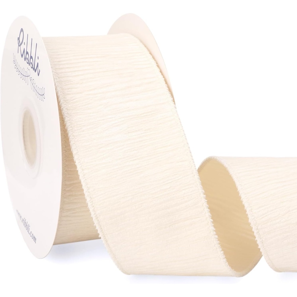 Ribbli Camel Crinkled Velvet Wired Ribbon 2.5 Inch Velvet Christmas Ribbon for Gift Wrapping Christmas Tree Decoration Crafts Wreaths Supplies-Continuous 10 Yards(Ivory)