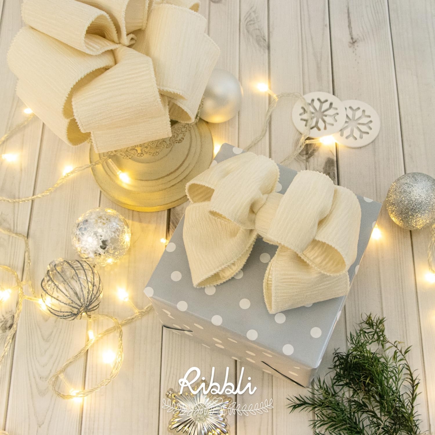 Ribbli Camel Crinkled Velvet Wired Ribbon 2.5 Inch Velvet Christmas Ribbon for Gift Wrapping Christmas Tree Decoration Crafts Wreaths Supplies-Continuous 10 Yards(Ivory)