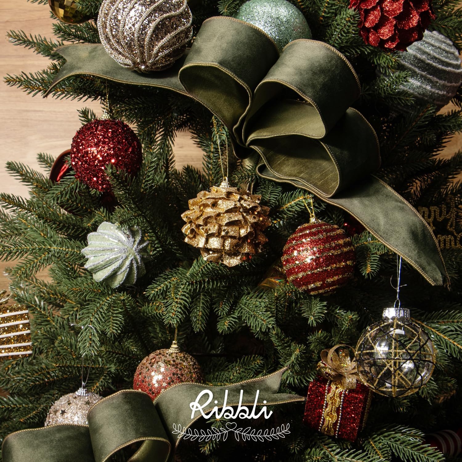 Ribbli Sage Green Velvet Wired Ribbon with Dupioni 4 Inch Christmas Ribbon for Gift Wrapping Christmas Tree Decoration Crafts Wreaths Supplies-Continuous 10 Yards(Moss Green)