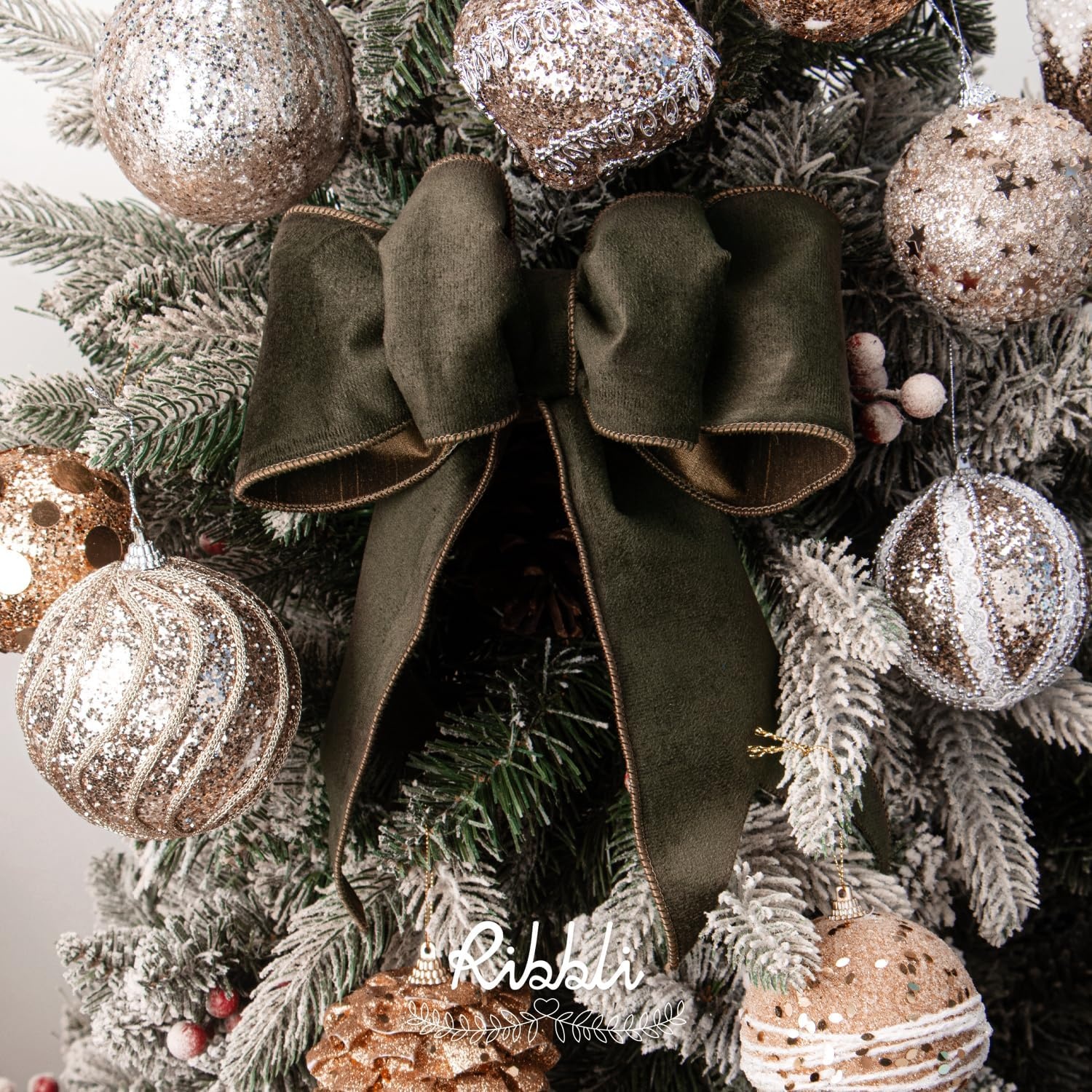 Ribbli Sage Green Velvet Wired Ribbon with Dupioni 4 Inch Christmas Ribbon for Gift Wrapping Christmas Tree Decoration Crafts Wreaths Supplies-Continuous 10 Yards(Moss Green)