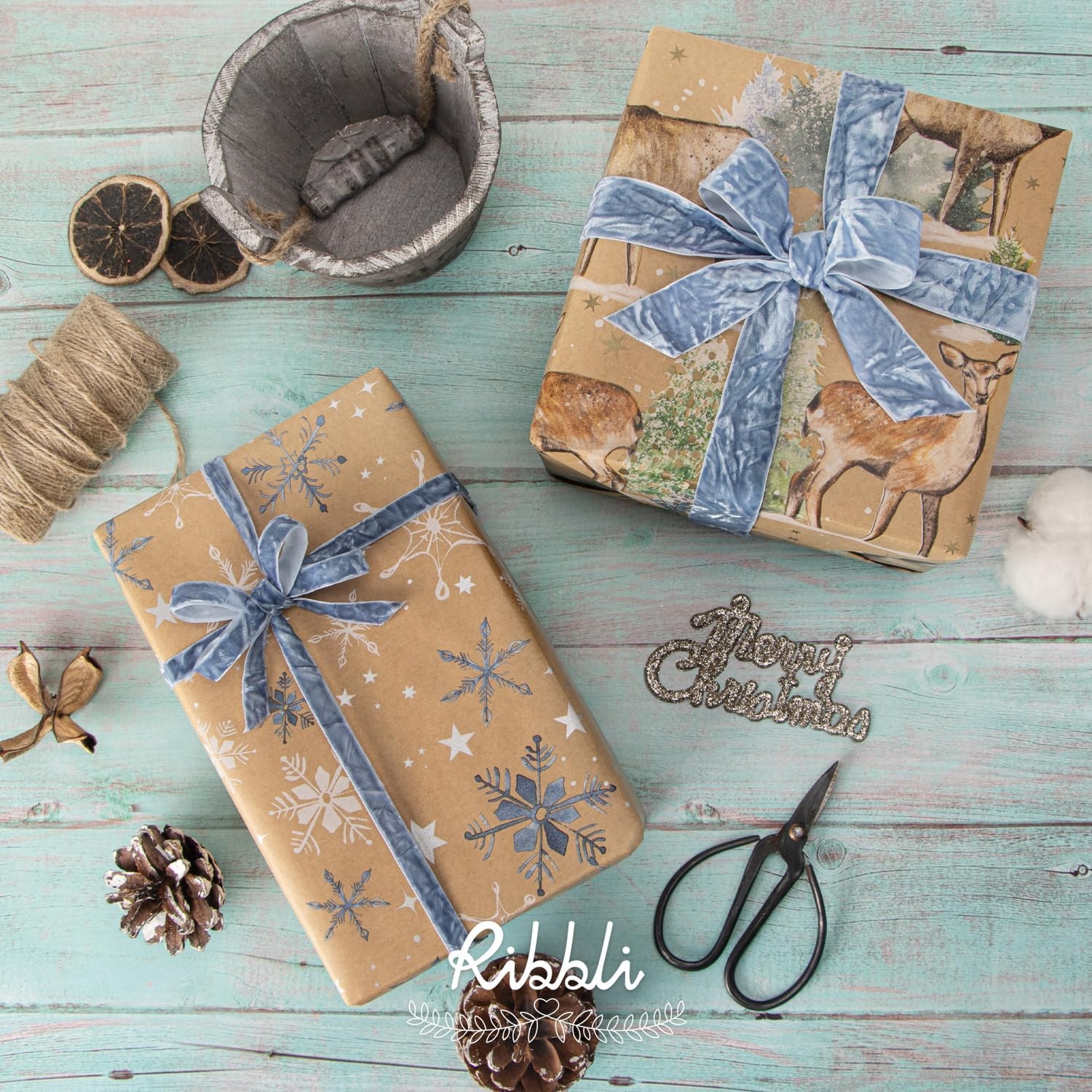 Ribbli Dusty Blue Velvet Ribbon 1 Inches Luxury Crinkled Blue Christmas Ribbon for Gift Wrapping Crafts Home Decor-Continuous 10 Yard(Dusty Blue)