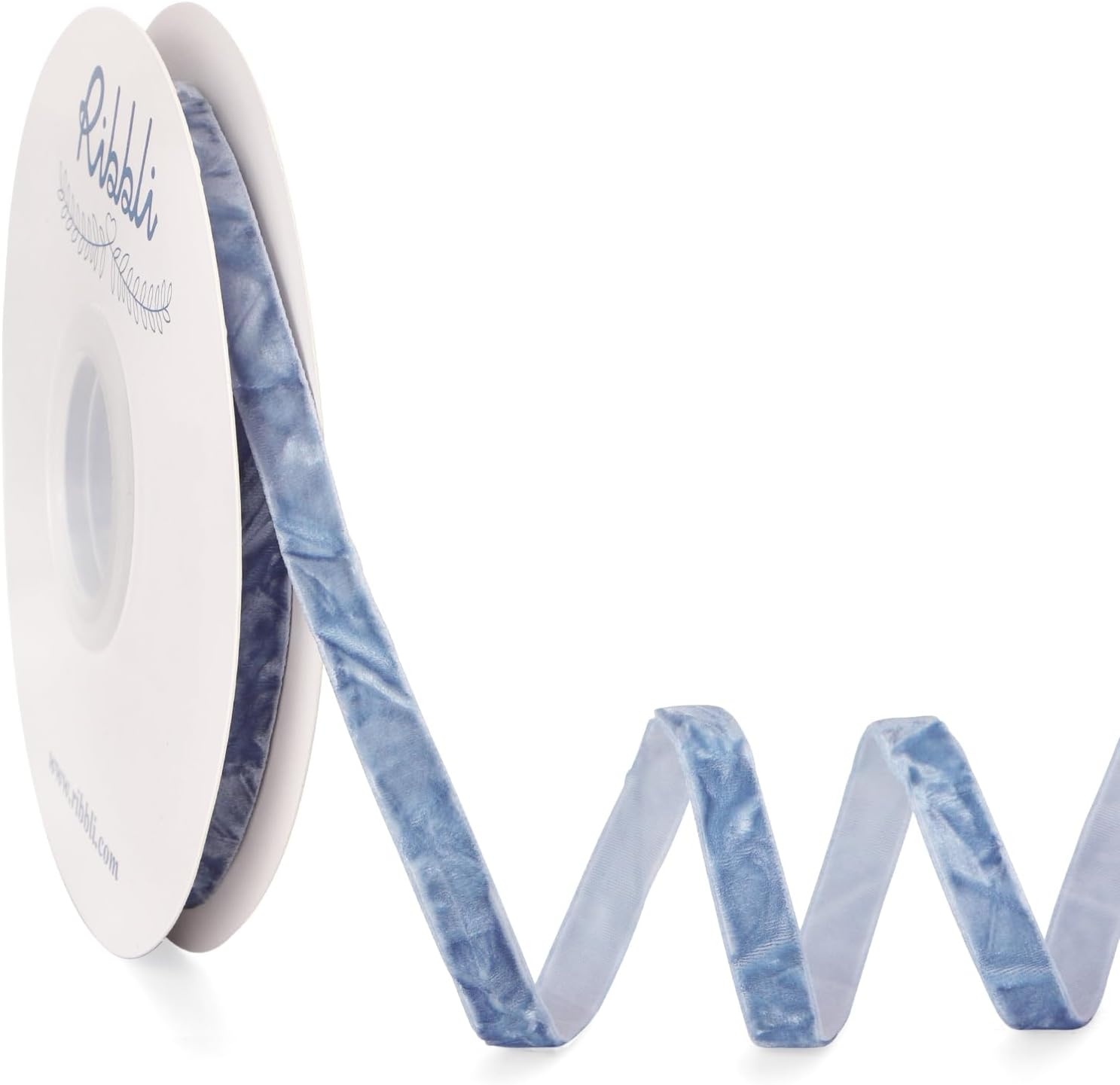 Ribbli Dusty Blue Velvet Ribbon 1 Inches Luxury Crinkled Blue Christmas Ribbon for Gift Wrapping Crafts Home Decor-Continuous 10 Yard(Dusty Blue)