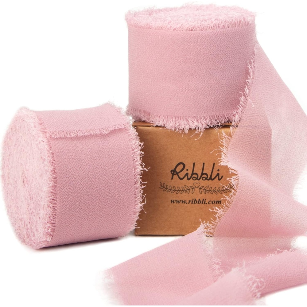 Ribbli Antique Mauve Chiffon Ribbon 1-1/2 inch x 20 Yard Handmade Fringe Chiffon Silk Ribbon,Black Ribbon for Wedding Invitations, Bridal Bouquets Wrapping, Flower Arrangement Decoration(Dusty Rose)