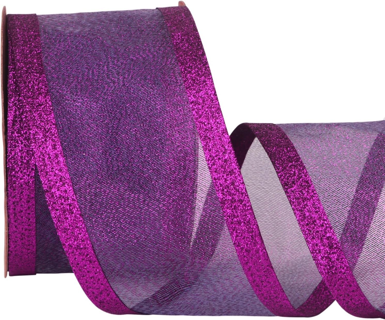Ribbli Red Christmas Wired Ribbon, Metallic Wired Ribbon with Glitter Edge 2-1/2 Inch x 10 Yard for Christmas Tree Decoration, Gift Wrapping, Wreaths Supplies, Swag, Holiday Decor(Purple)
