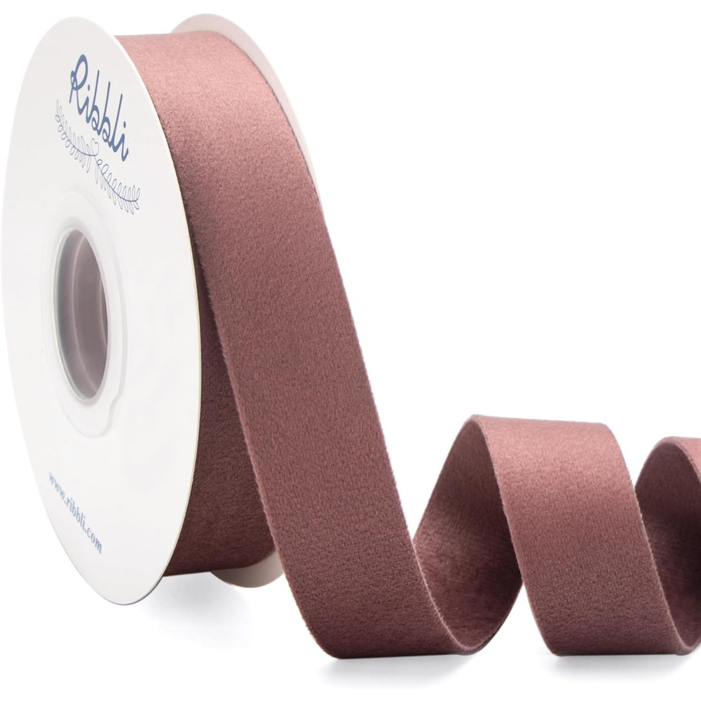 Ribbli Antique Gold Velvet Ribbon Double Faced 1 Inch 10-Yard Spool Gold Ribbon Use for Christmas Tree Ornaments Gift Wrapping Wreath Decoration Wedding Boutonnieres(Rosy Mauve)