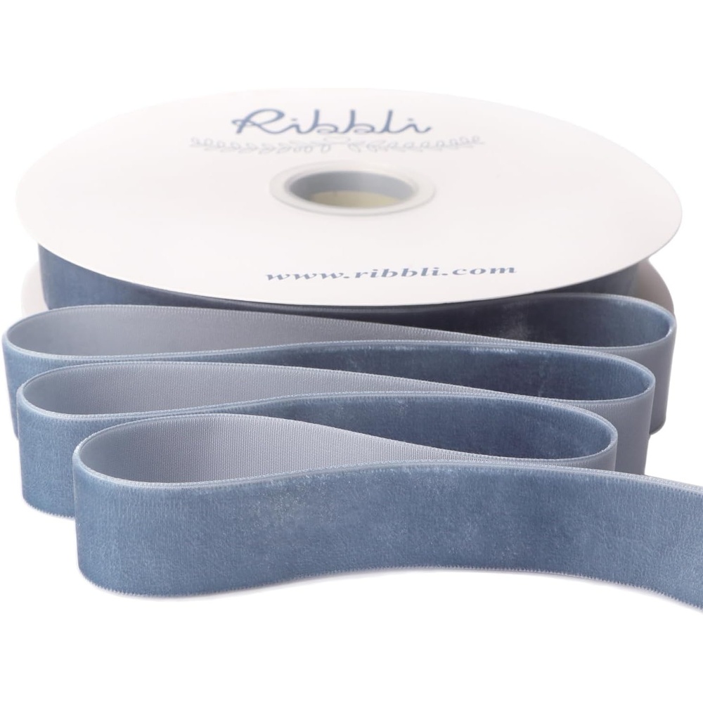 Ribbli Sage Green Velvet Ribbon 1/8 Inches Continuous 25 Yard Spool Sage Green Christmas Ribbon for Gift Wrapping Crafts Home Decor(Dusty Blue)