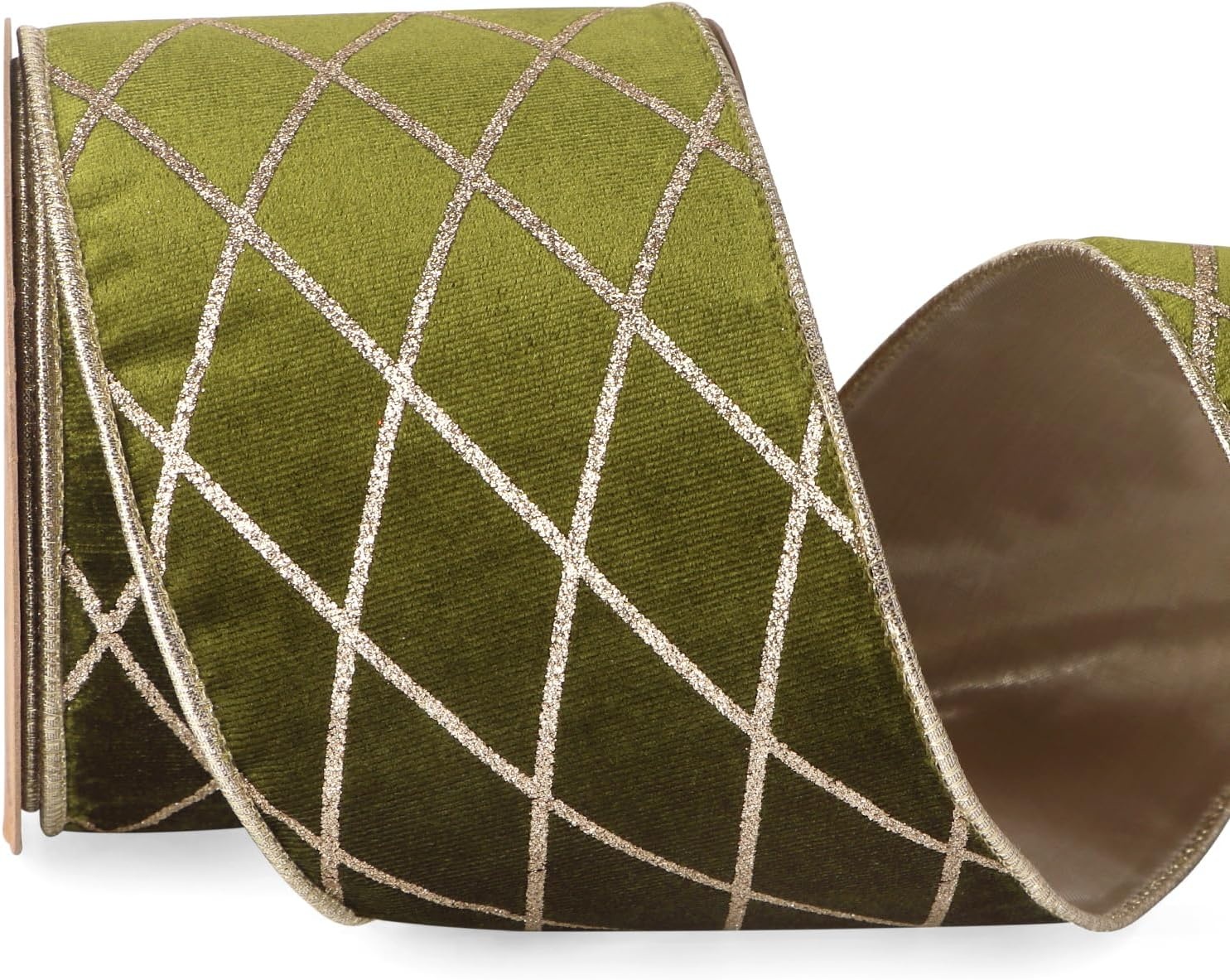 Ribbli Dusty Green Velvet Ribbon Wired with Glitter Diamond Grid 2-1/2 Inch Christmas Ribbon for Christmas Tree Decoration Big Bow Gift Wrapping Crafts Wreaths Garland Supplies – 10 Yards(Moss Green)