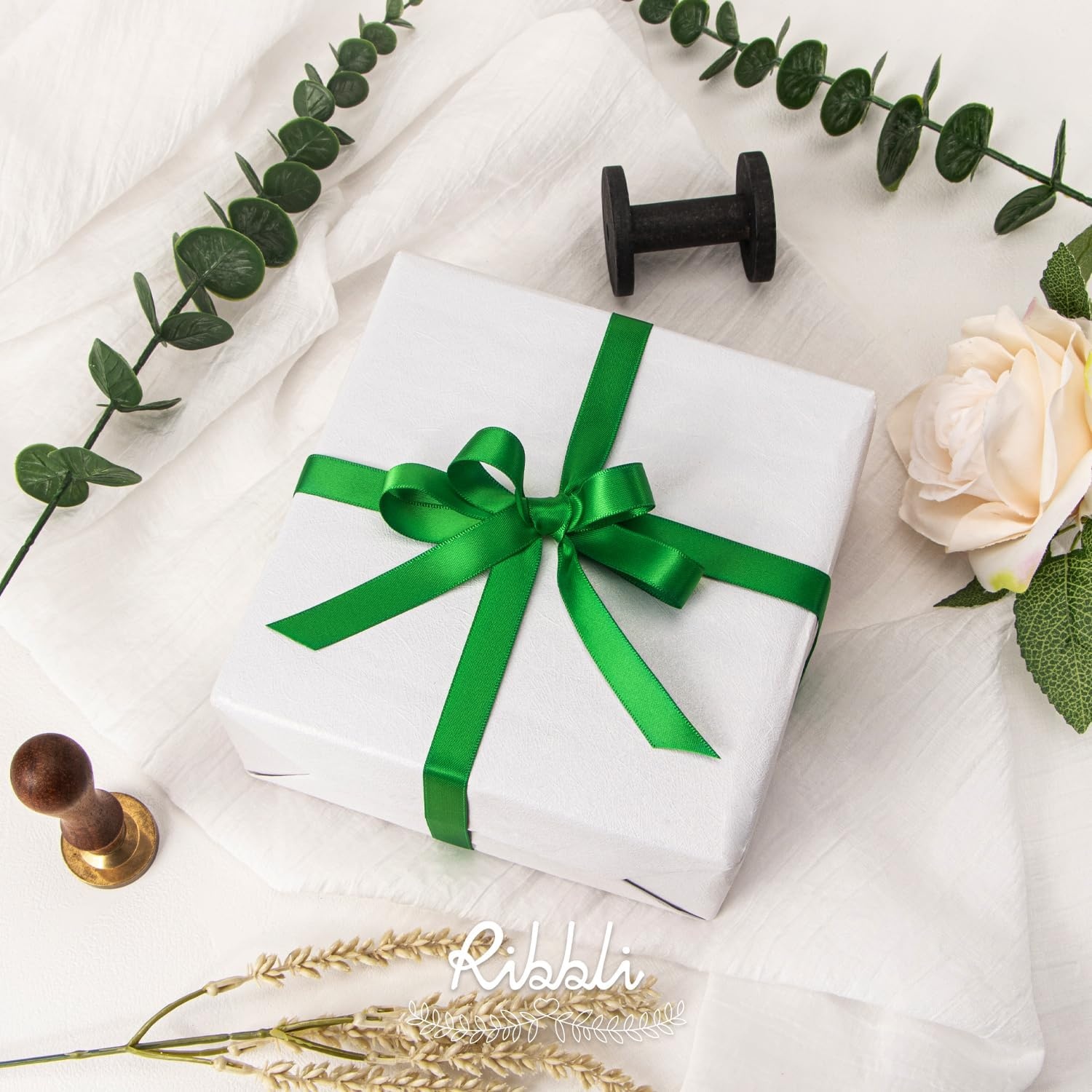 Ribbli Dusty Sage Satin Ribbon Double Faced Satin 1/2 inch x Continuous 50 Yards-Spring Moss Ribbon for Gift Wrapping Crafts Wedding Decoration Bows Bouquet Floral Arrangement(Green Emerald)