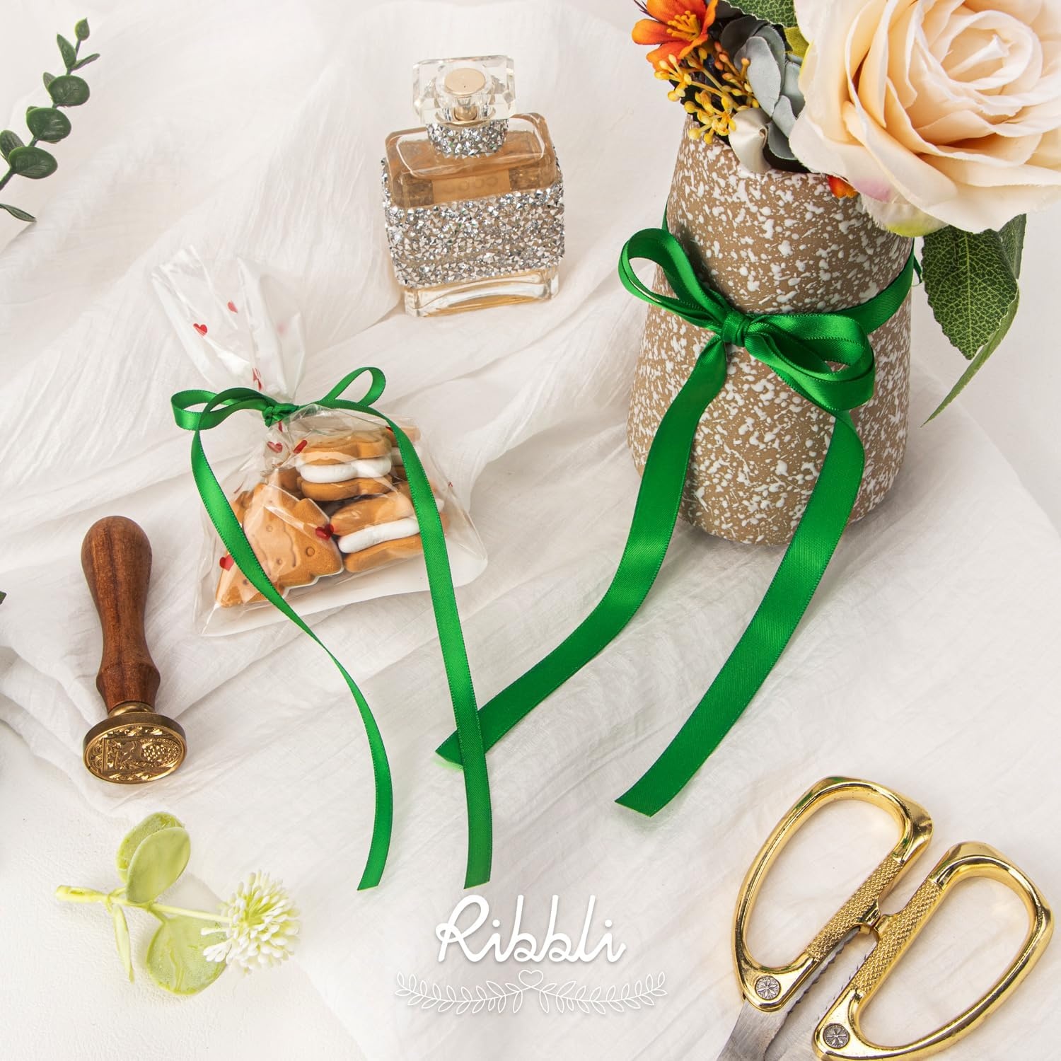 Ribbli Dusty Sage Satin Ribbon Double Faced Satin 1/2 inch x Continuous 50 Yards-Spring Moss Ribbon for Gift Wrapping Crafts Wedding Decoration Bows Bouquet Floral Arrangement(Green Emerald)