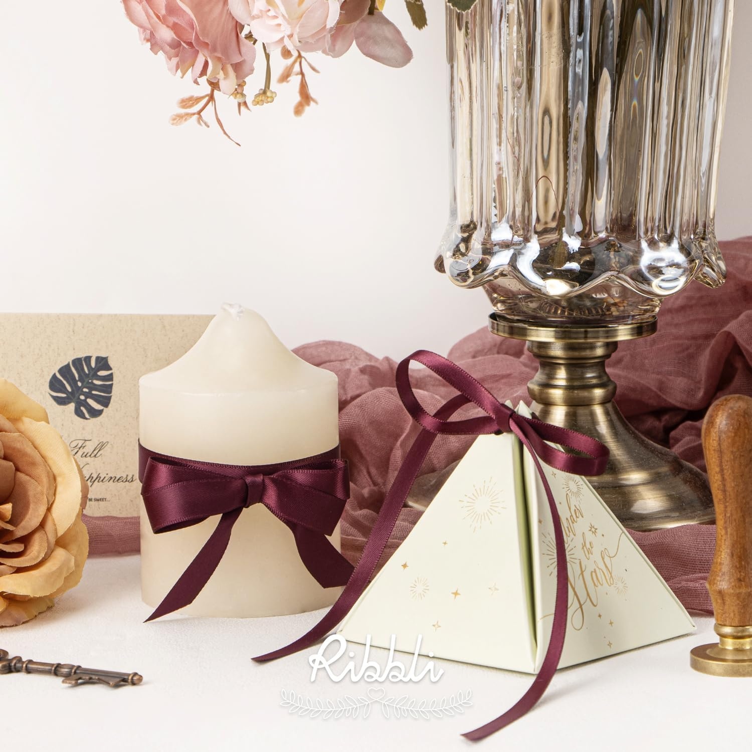 Ribbli Dusty Sage Satin Ribbon Double Faced Satin 1/2 inch x Continuous 50 Yards-Spring Moss Ribbon for Gift Wrapping Crafts Wedding Decoration Bows Bouquet Floral Arrangement(Dk.Burgundy)