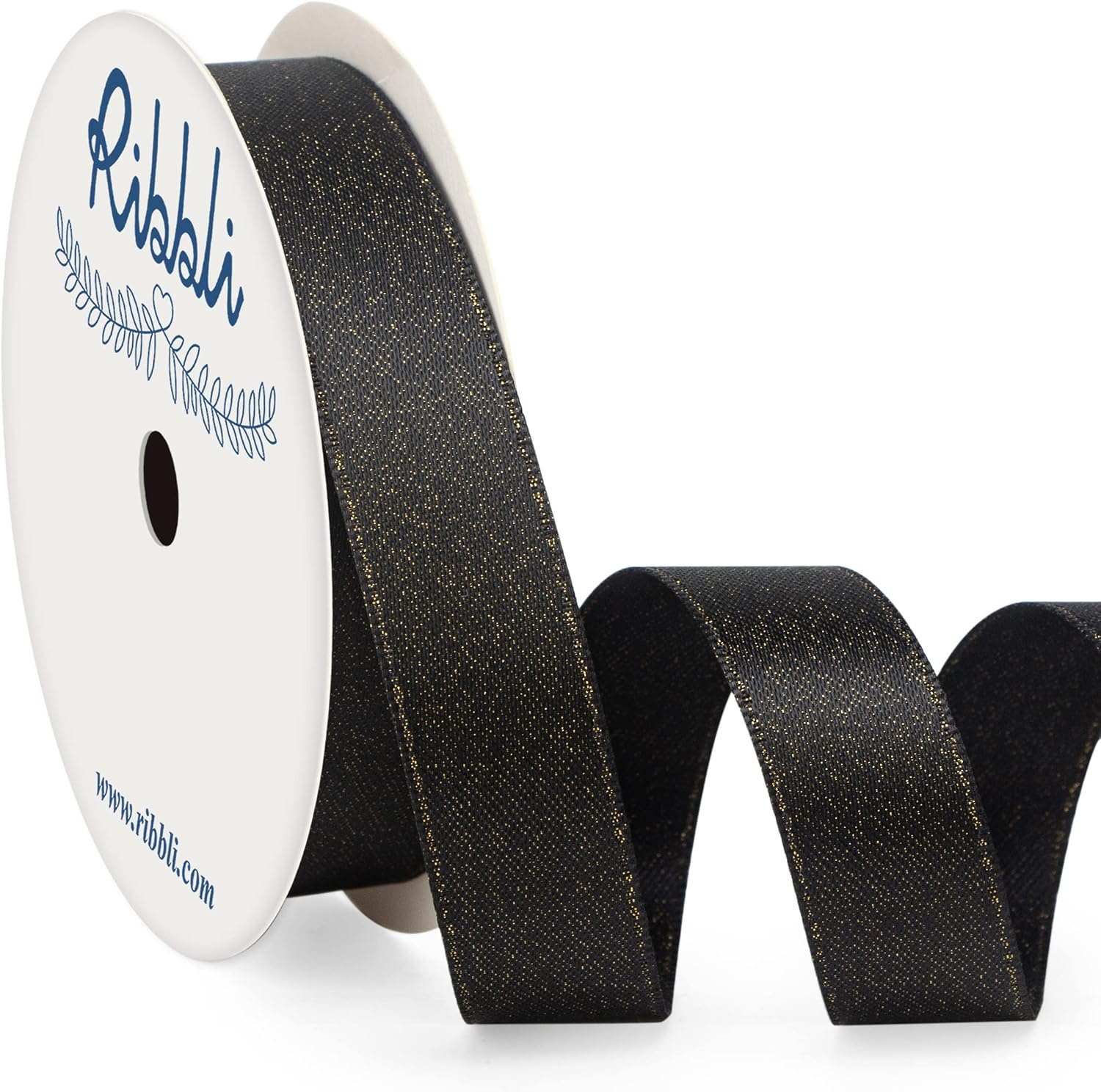 Ribbli Black Double Faced Purl Ribbon, Luxury Glitter, 3/8 Inch x 10 Yard, Wedding Ribbon for Crafts, Gift Wrapping & Bottle Decoration(Black)