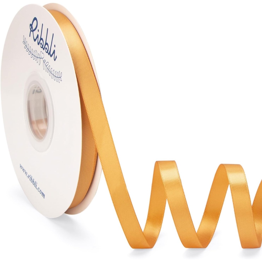 Ribbli Champagne Gold Satin Ribbon Double Faced Satin 3/8 Inch x Continuous 50 Yards-Champagne Ribbon for Gift Wrapping Crafts Wedding Decoration Bows Bouquet Floral Arrangement(Gold Old)