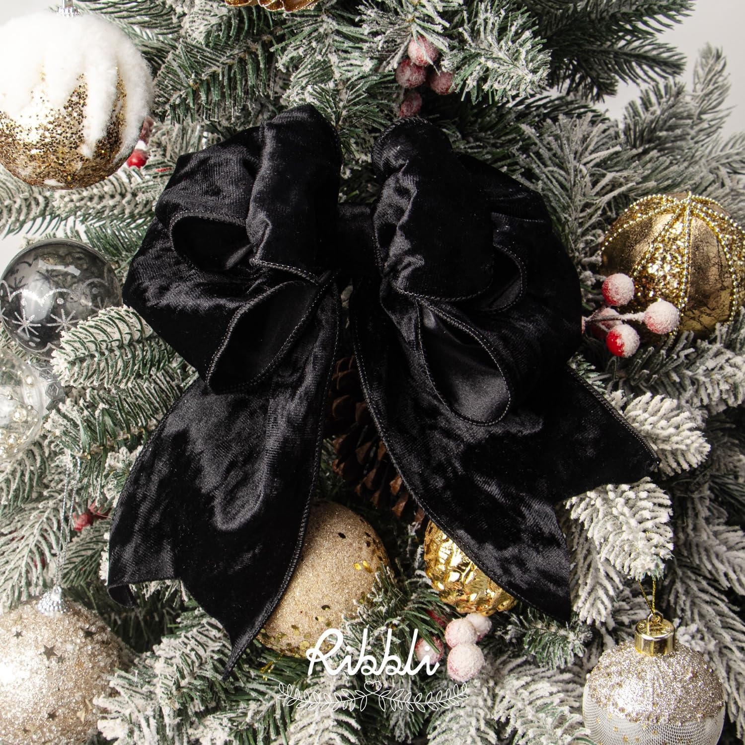 Ribbli Royal Blue Velvet Wired Ribbon 4 Inch Crushed Velvet Christmas Ribbon for Gift Wrapping Christmas Tree Decoration Crafts Wreaths Supplies-Continuous 10 Yards(Black)