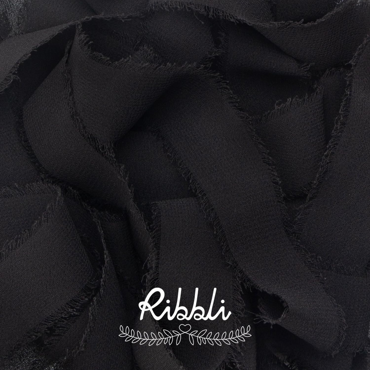Ribbli Antique Mauve Chiffon Ribbon 1-1/2 inch x 20 Yard Handmade Fringe Chiffon Silk Ribbon,Black Ribbon for Wedding Invitations, Bridal Bouquets Wrapping, Flower Arrangement Decoration(Black)