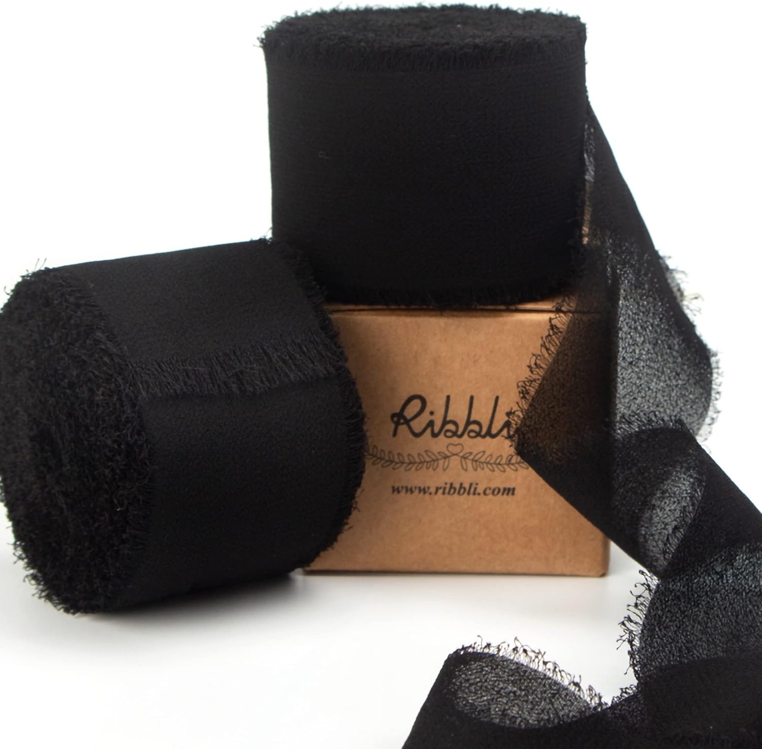 Ribbli Antique Mauve Chiffon Ribbon 1-1/2 inch x 20 Yard Handmade Fringe Chiffon Silk Ribbon,Black Ribbon for Wedding Invitations, Bridal Bouquets Wrapping, Flower Arrangement Decoration(Black)