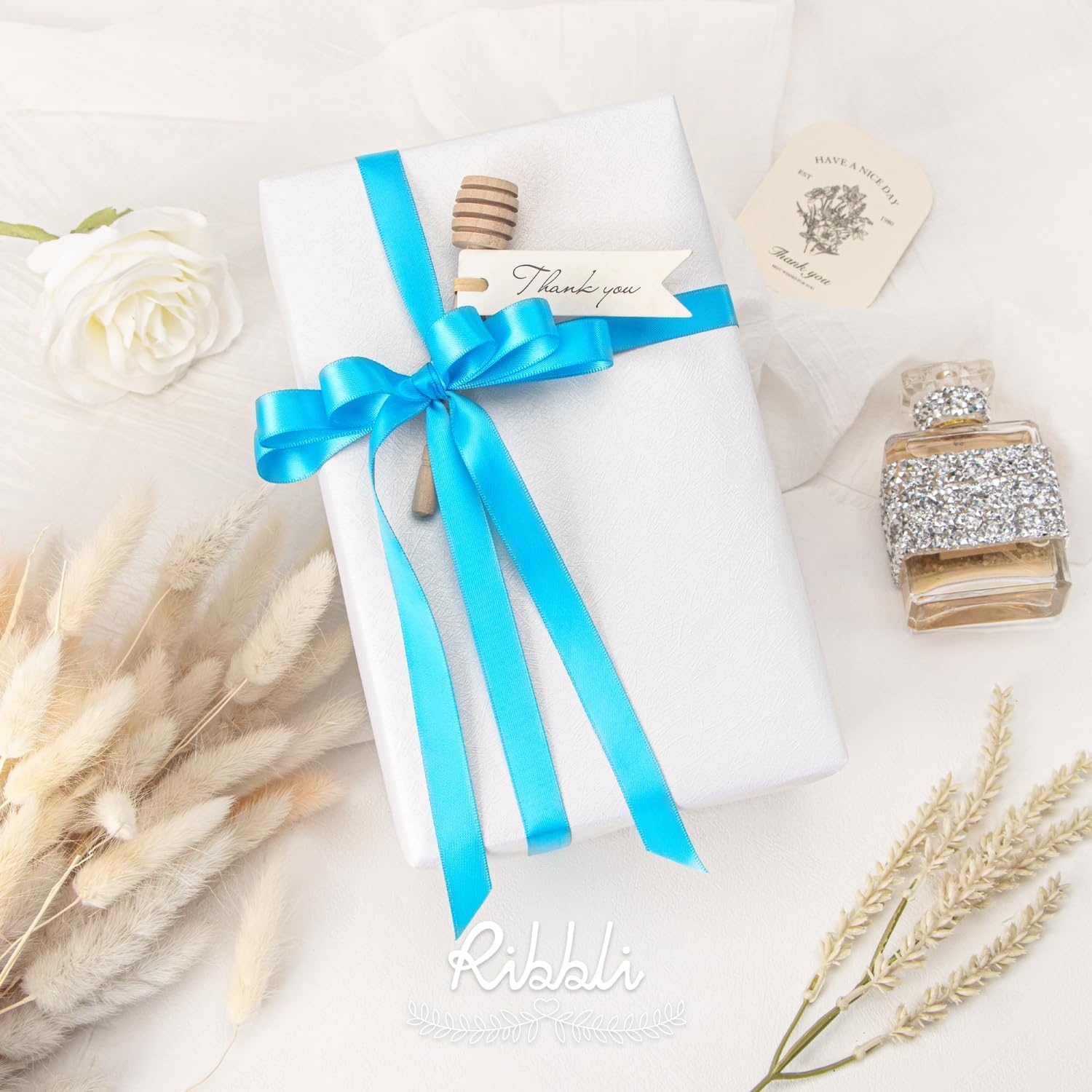 Ribbli Dusty Sage Satin Ribbon Double Faced Satin 1/2 inch x Continuous 50 Yards-Spring Moss Ribbon for Gift Wrapping Crafts Wedding Decoration Bows Bouquet Floral Arrangement(Blue Turquoise)