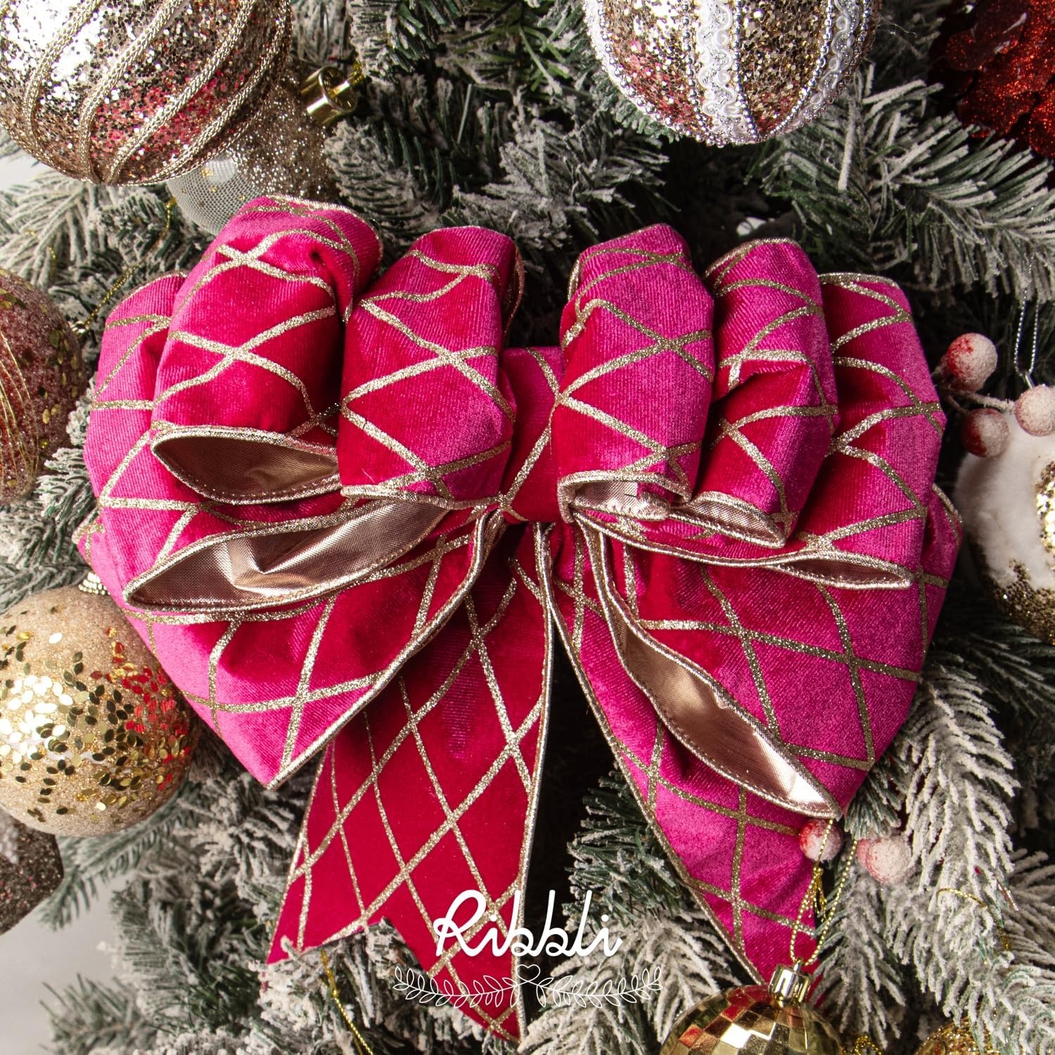 Ribbli Dusty Green Velvet Ribbon Wired with Glitter Diamond Grid 2-1/2 Inch Christmas Ribbon for Christmas Tree Decoration Big Bow Gift Wrapping Crafts Wreaths Garland Supplies – 10 Yards(Hot Pink)