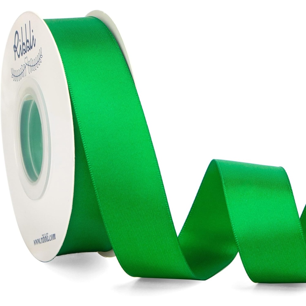 Ribbli Double Faced Rose Gold Satin Ribbon,3/8 x Continuous 25 Yards,Use for Bows Bouquet,Gift Wrapping,Floral Arrangement(Green Emerald)