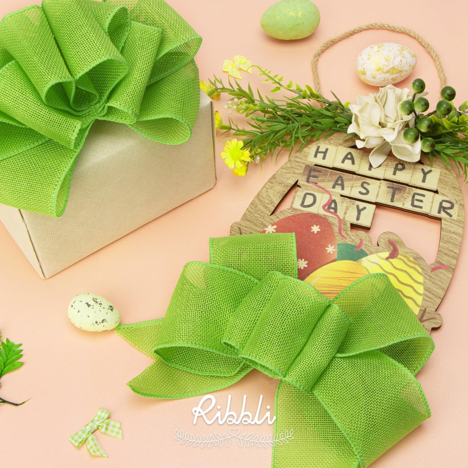 Ribbli Baby Blue Burlap Wired Ribbon,2-1/2 Inch x Continuous 10 Yard, Wired Edge Ribbon for Big Bow,Wreath,Baby Shower Decoration,Outdoor Decoration(Apple Green)