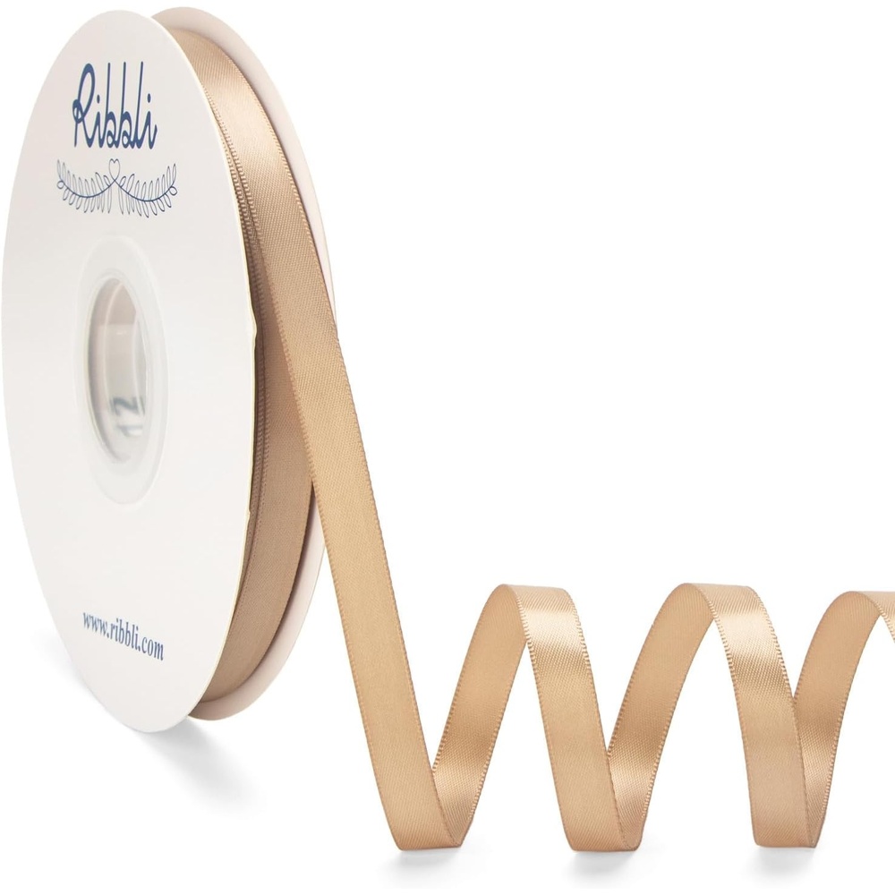 Ribbli Champagne Gold Satin Ribbon Double Faced Satin 3/8 Inch x Continuous 50 Yards-Champagne Ribbon for Gift Wrapping Crafts Wedding Decoration Bows Bouquet Floral Arrangement(Champagne Gold)