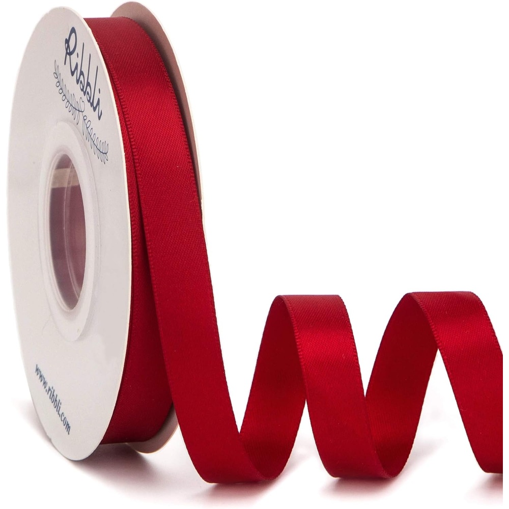 Ribbli Double Faced Rose Gold Satin Ribbon,3/8 x Continuous 25 Yards,Use for Bows Bouquet,Gift Wrapping,Floral Arrangement(Red Scarlet)