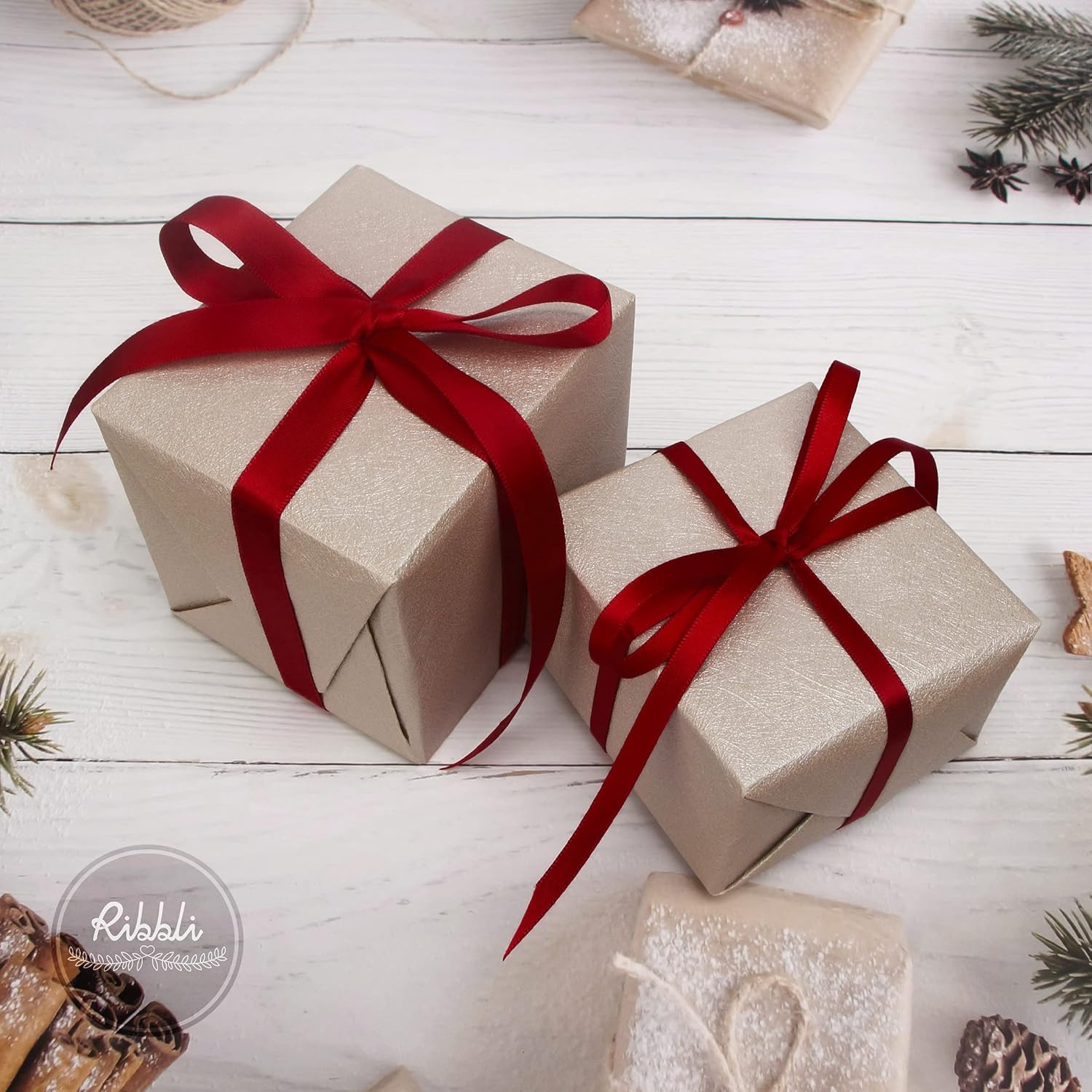Ribbli Double Faced Rose Gold Satin Ribbon,3/8 x Continuous 25 Yards,Use for Bows Bouquet,Gift Wrapping,Floral Arrangement(Red Scarlet)
