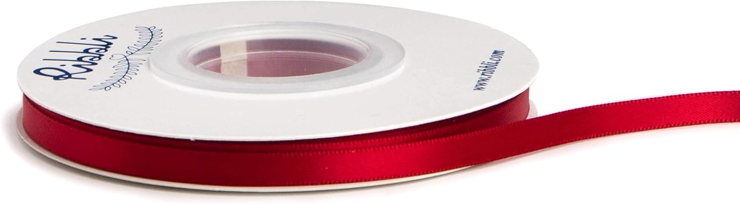 Ribbli Double Faced Rose Gold Satin Ribbon,3/8 x Continuous 25 Yards,Use for Bows Bouquet,Gift Wrapping,Floral Arrangement(Red Scarlet)