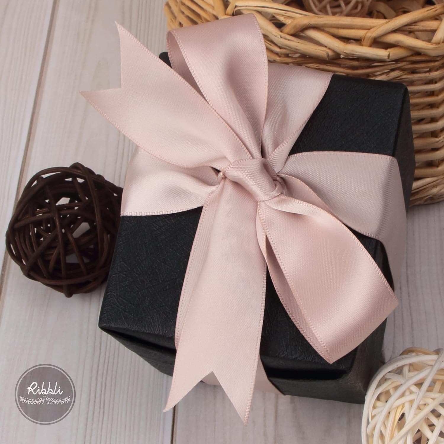 Ribbli Double Faced Rose Gold Satin Ribbon,3/8 x Continuous 25 Yards,Use for Bows Bouquet,Gift Wrapping,Floral Arrangement(Vanilla)