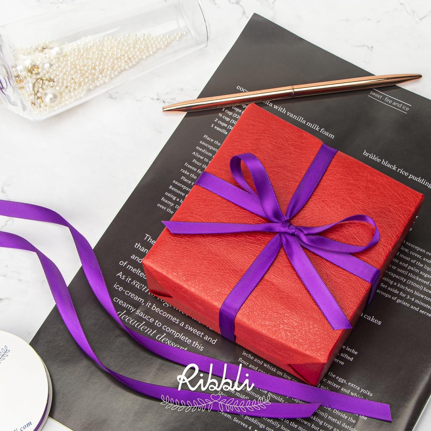 Ribbli Champagne Gold Satin Ribbon Double Faced Satin 3/8 Inch x Continuous 50 Yards-Champagne Ribbon for Gift Wrapping Crafts Wedding Decoration Bows Bouquet Floral Arrangement(Purple)