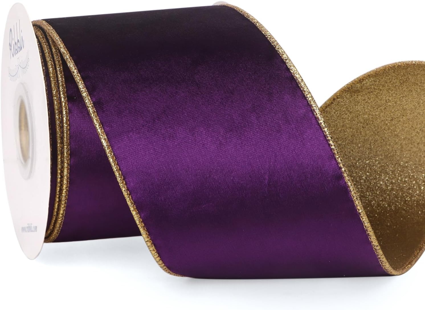 Ribbli Moss Green Velvet Ribbon Wired 2.5 Inch Glossy Velvet with Gold Glitter Christmas Ribbon for Christmas Tree Decoration Big Bow Gift Wrapping Crafts Wreaths Supplies – Continuous 10 Yards(Purple)